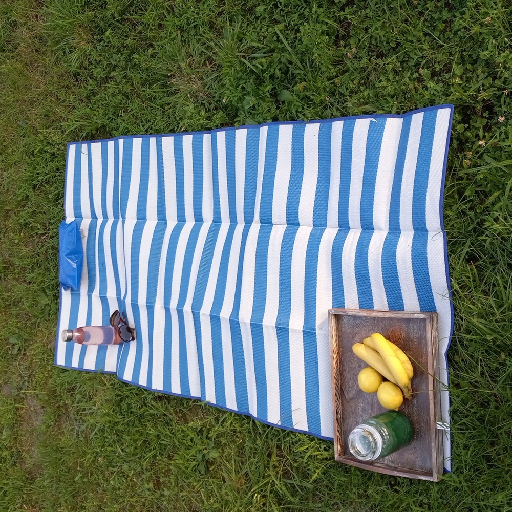 Folding beach Mat with built-in pillow picnic blanket water resistant light tote